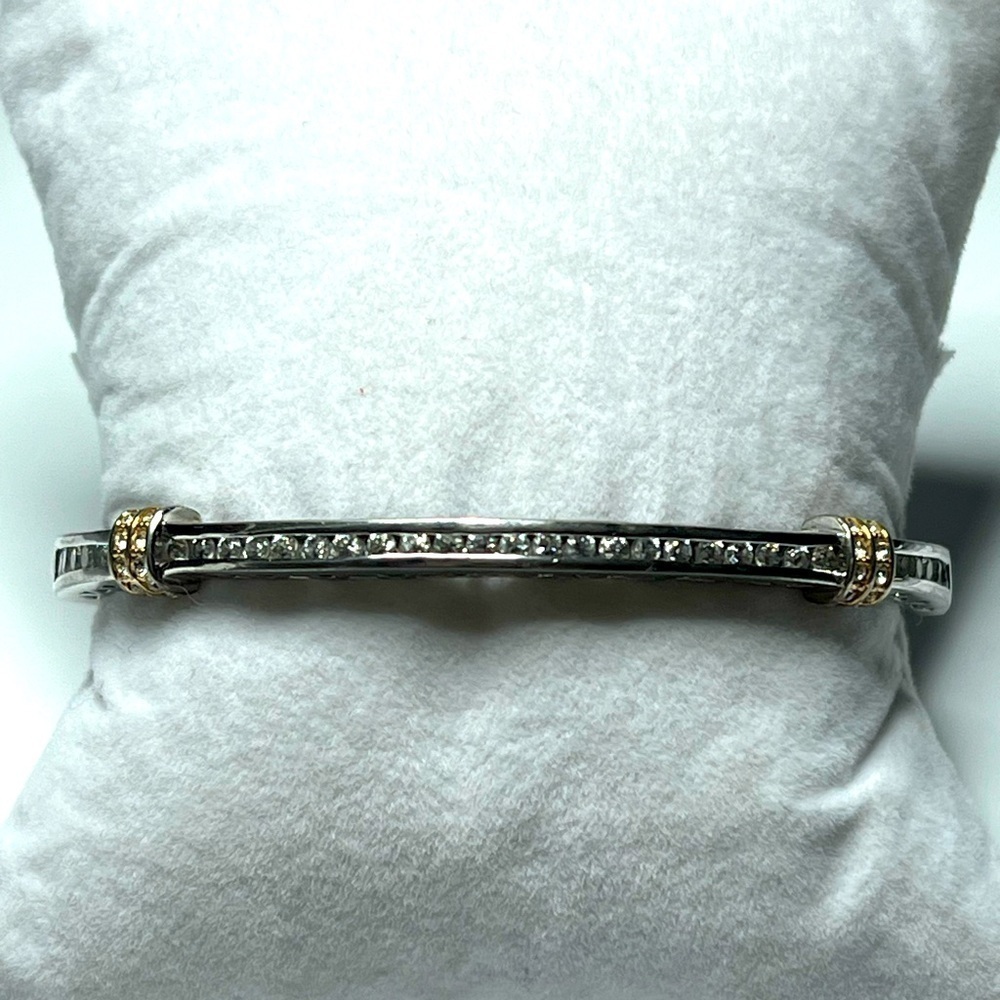 Camrose and Kross JBK Silver Rhinestone Hinged Bangle Bracelet with Gold Accent